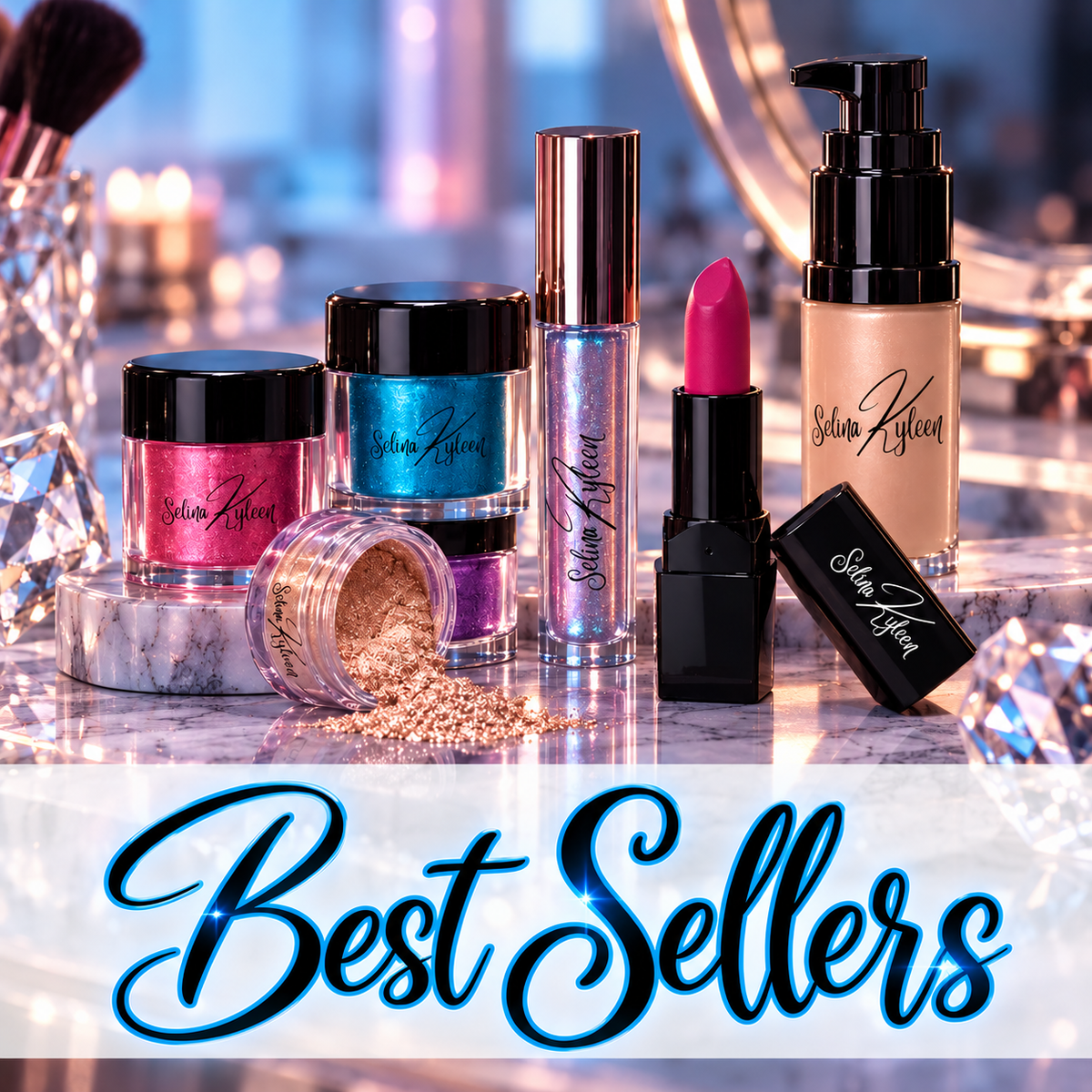 Selena Kileen metallic liquid eyeshadow with gold shimmer swatch on white background